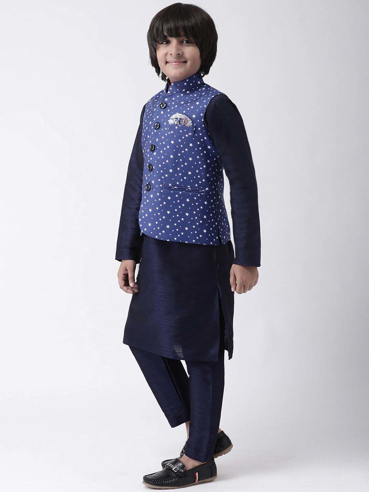 Hangup Plus Kids Navy Printed Full Sleeves Kurta Set