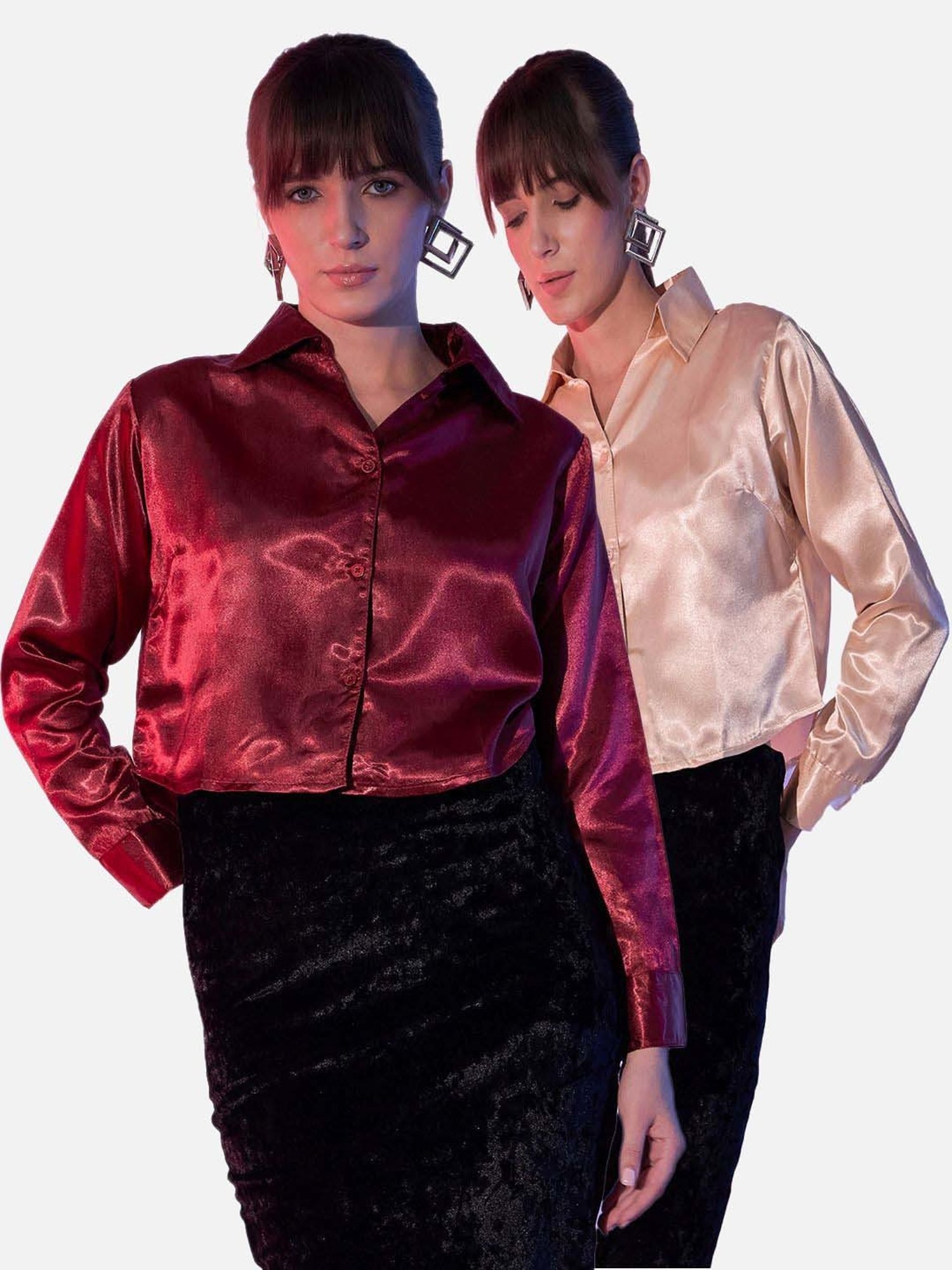 BUYNEWTREND Maroon & Beige Boxy Fit Shirt (Pack Of 2)