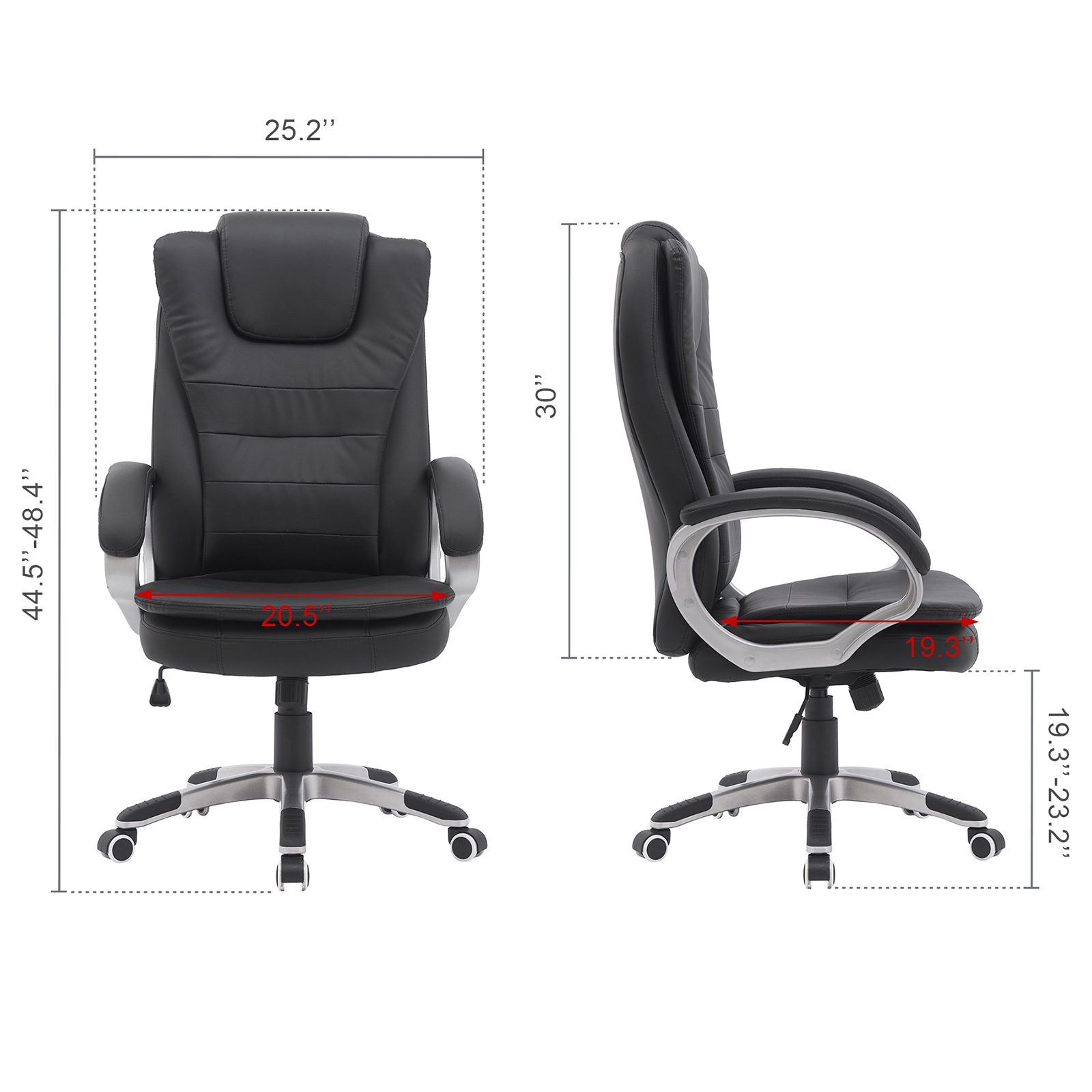 YOUTHUP Office Chair Adjustable Ergonomic Leather Office Chair Swivel Rolling Computer Desk Chair with Lumbar Support,Black