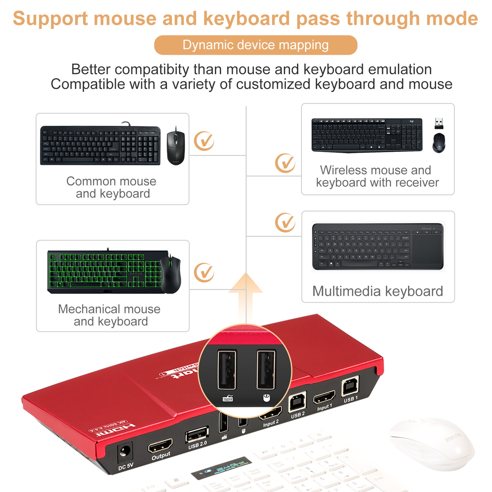 TESmart HDMI KVM Switch 4 ports 4 in 1 out  , support 4k 3840*2160@60Hz 4:4:4  Support HDR 10 and Dolby Vision ,Complaint with HDCP 2.2, With USB2.0 and audio output ports