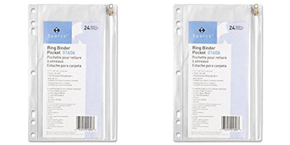 SPR01606 - Vinyl Ring Binder Pocket, 9-1/2x6, Clear, 2 Pack