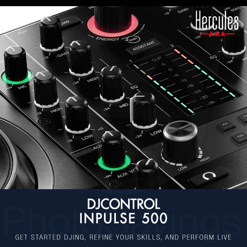 Hercules DJControl Inpulse 500 DJ Software Controller with XPIX Pro DJ Headphones, Dynamic Microphone, and Essential Cables