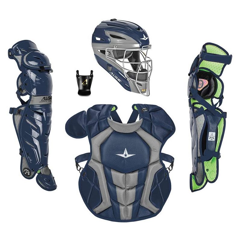 All-Star Sports S7 Axis Ages 9 to 12 Protective Baseball Catchers Gear Set with Mask Helmet, Chest Protector, and Leg Guards, Navy