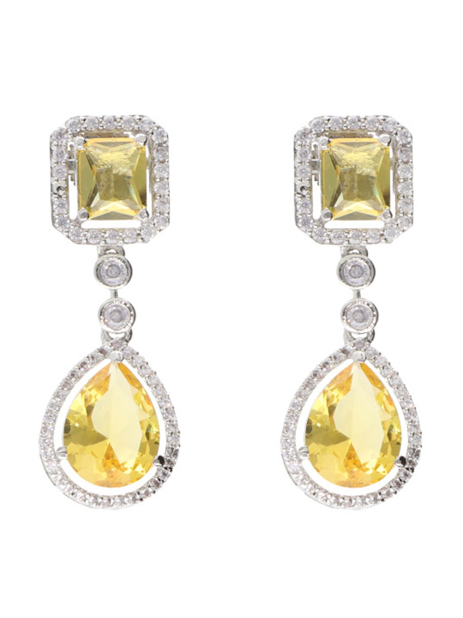 Curio Cottage Diamante Topaz Yellow Cubic Zirconia Drop Earrings