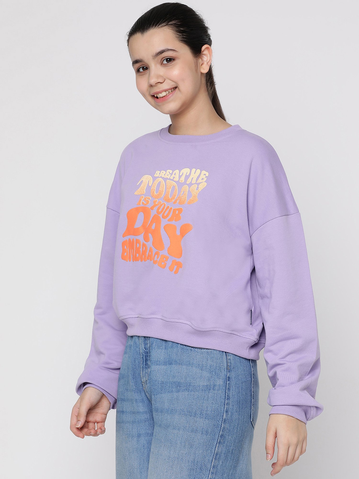 Lil Tomatoes Kids Purple Graphic Print Full Sleeves Sweatshirt