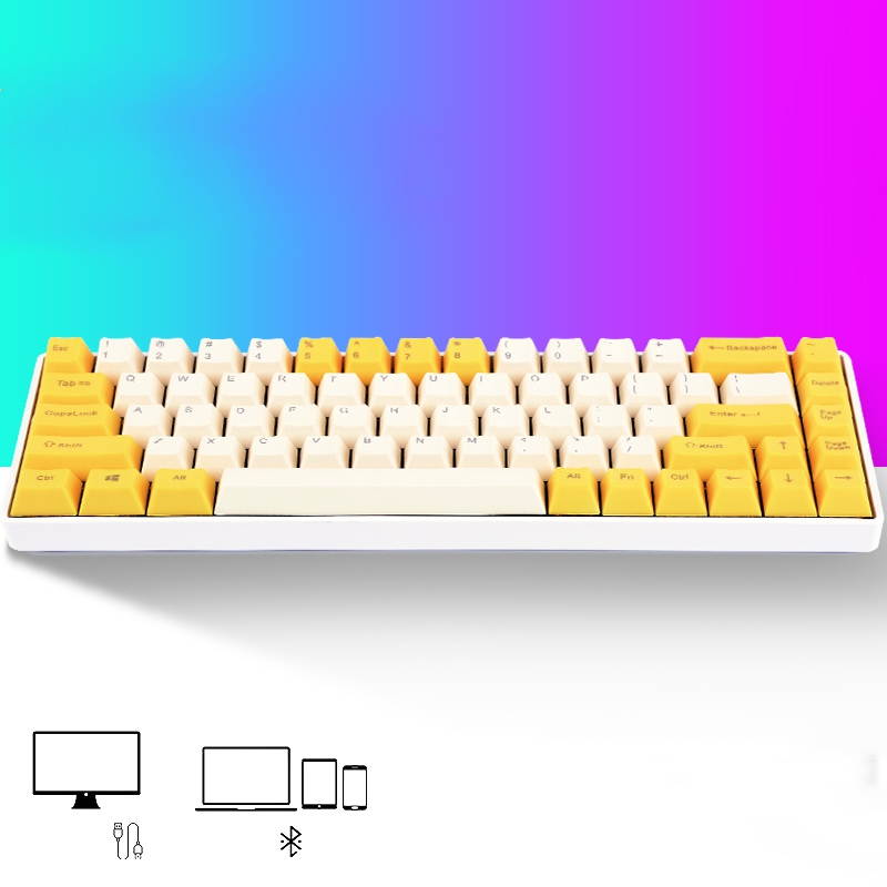 RK RK855 Bluetooth Wireless and USB Wired Dual-mode 68 Keys Mechanical Gaming Keyboard, Adjustable White Backlit