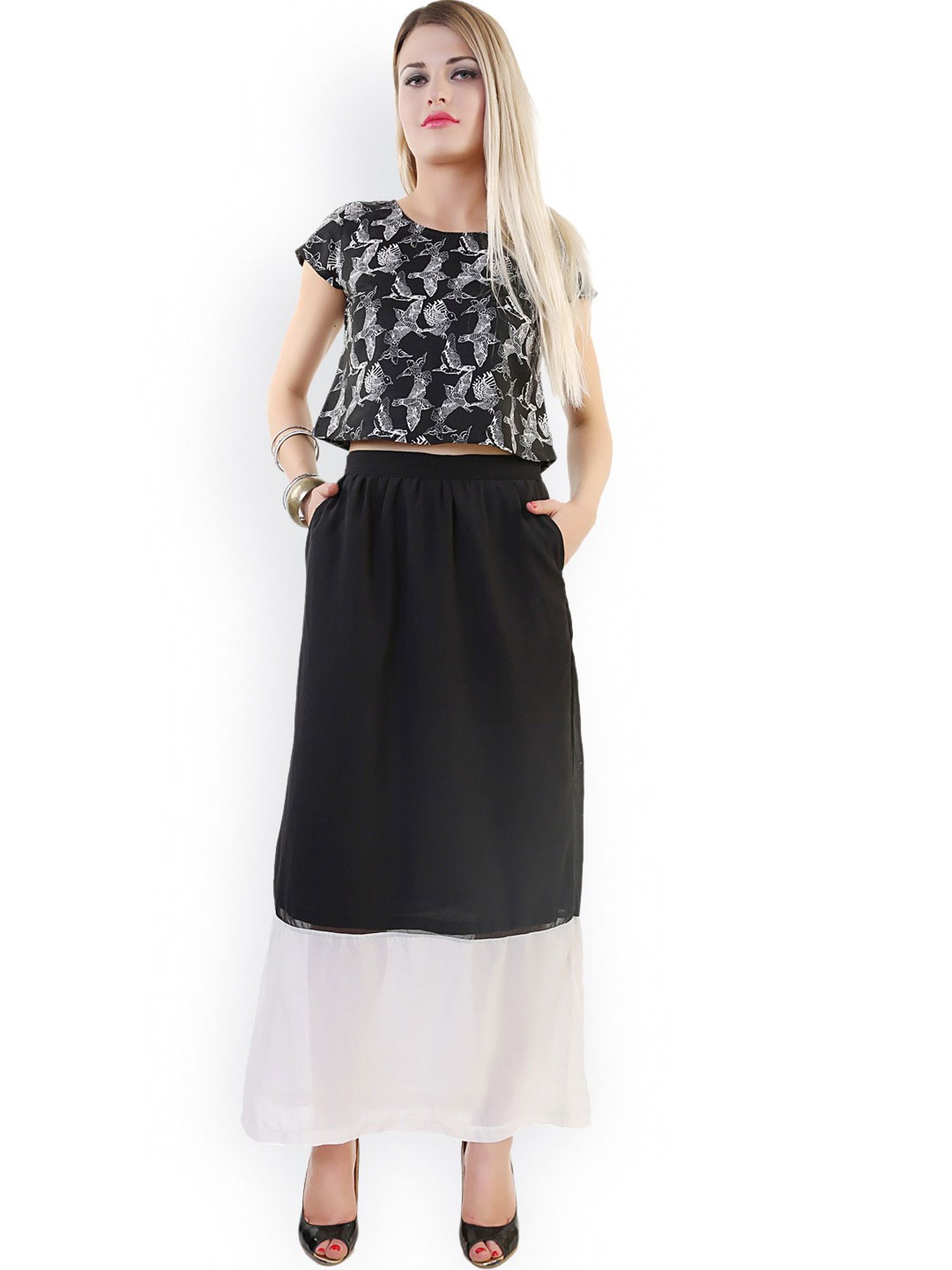 Belle Fille Black & White Maxi Skirt