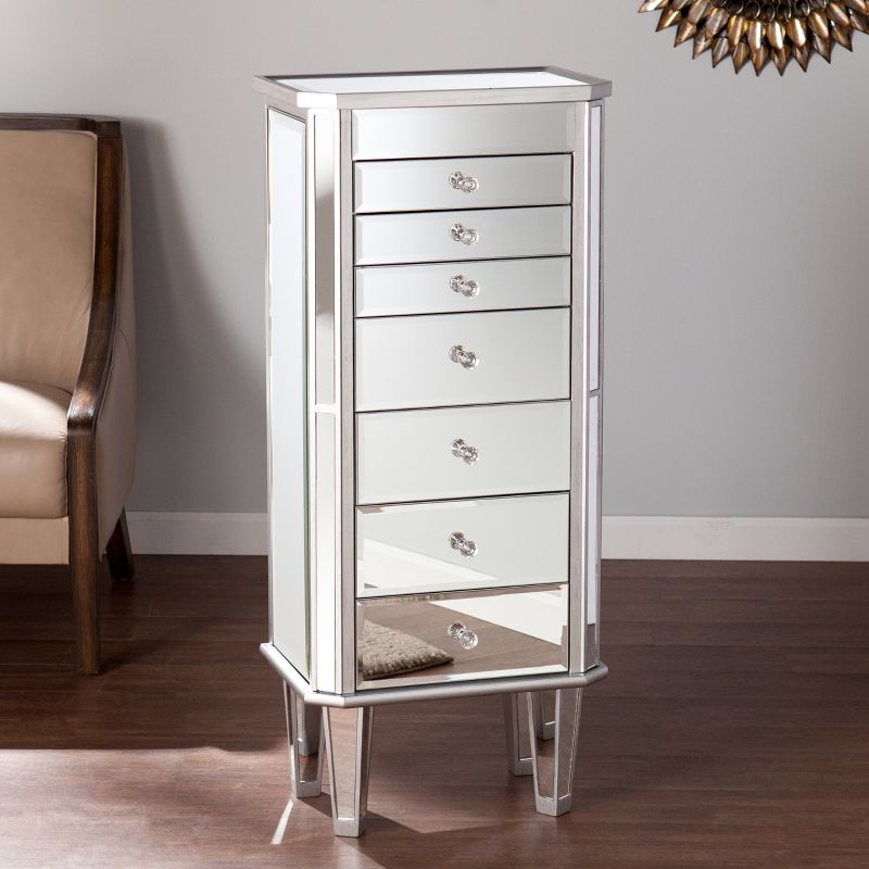 Melanie 7 Drawer Glam Jewelry Armoire Mirrored/Brushed - Aiden Lane