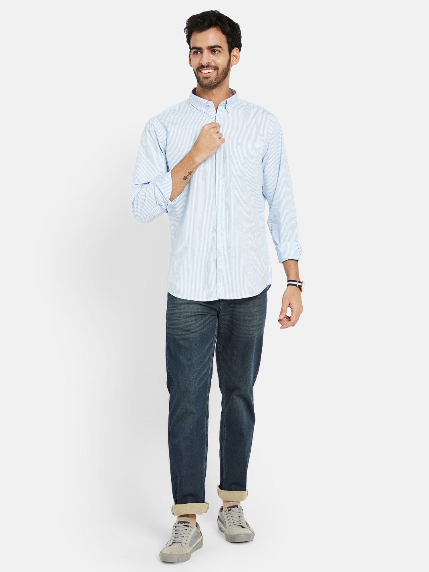 METTLE Blue Regular Fit Striped Shirt