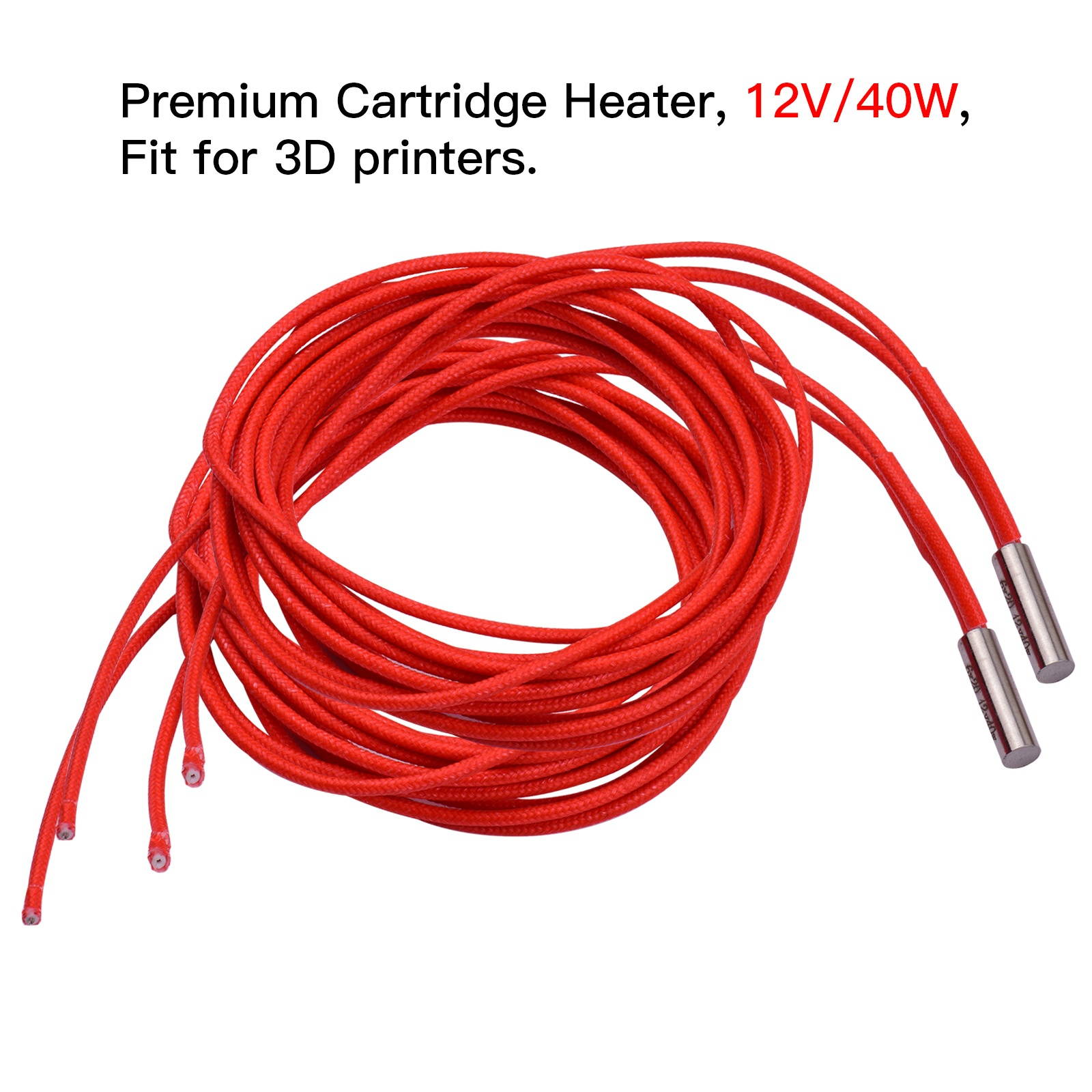 Aibecy 2pcs 12V 40W 6*20mm Single End Cartridge Heater Heating Tube 1.4m/4.6ft for 3D Printer