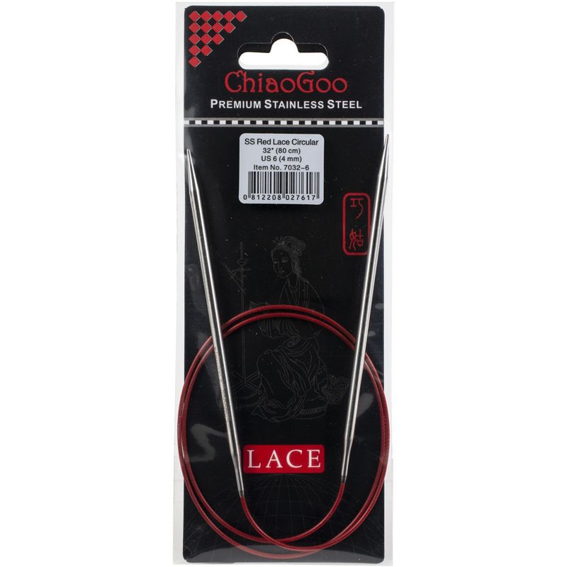 ChiaoGoo Red Lace Stainless Circular Knitting Needles 32"-Size 6/4mm