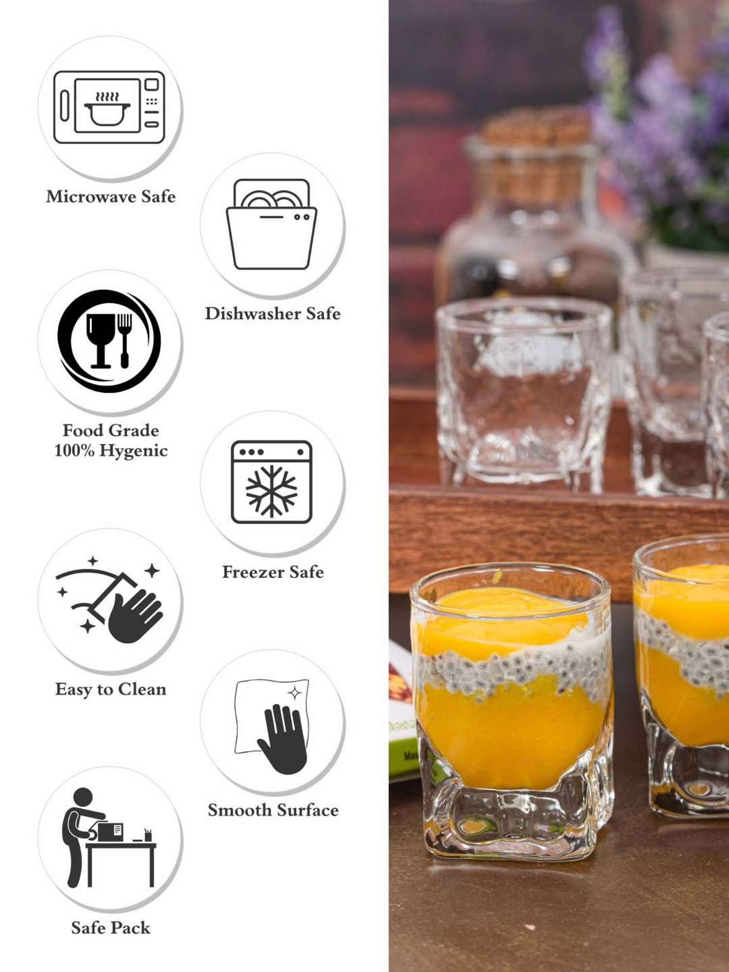 Goodhomes DUROBOR Transparent Glass Quartz Shot Glasses (70 ml) - Set of 6