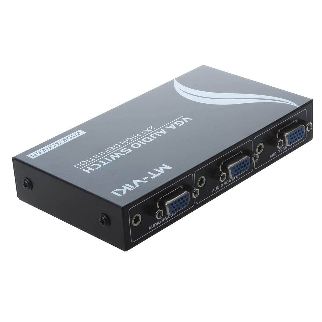 2 Press Button Dual 15Pin VGA Ports In Audio Splitter Switch Box Black