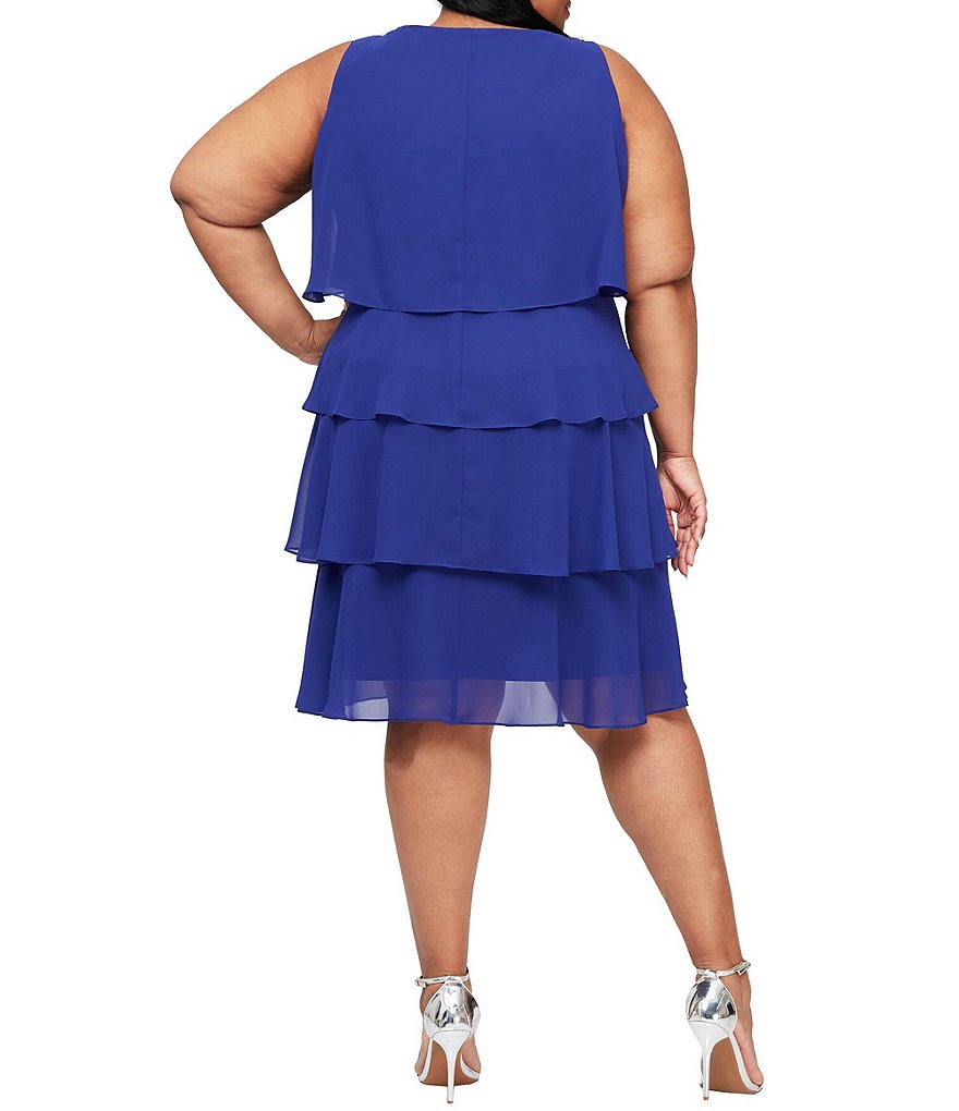 Ignite Evenings Plus Size Sleeveless Round Neck Chiffon Tiered Dress