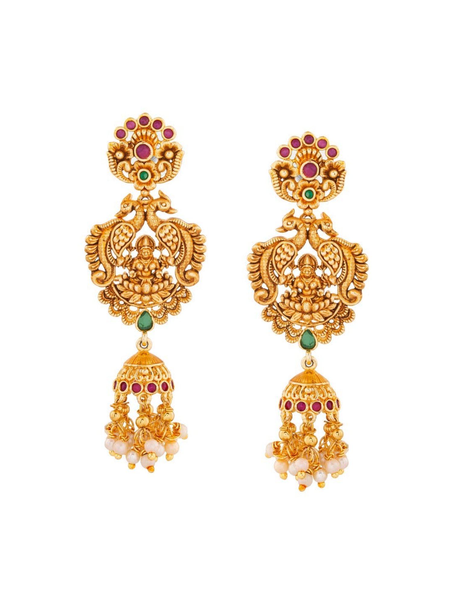 Estele Gold-Plated Divine Lakshmi Ji Bridal Necklace Set with color stones & Pearls