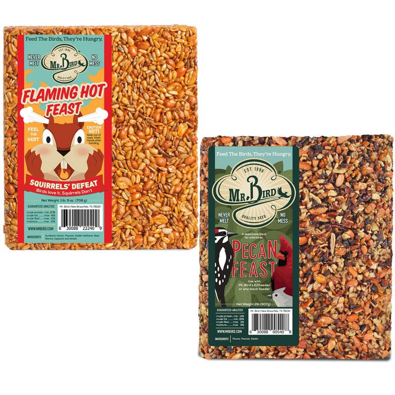 Home & Garden 7.38" Flaming Hot Pecan Feast Cakes Bird Set/2 Cardinals Feeding Mr Bird  -  Bird And Wildlife Food