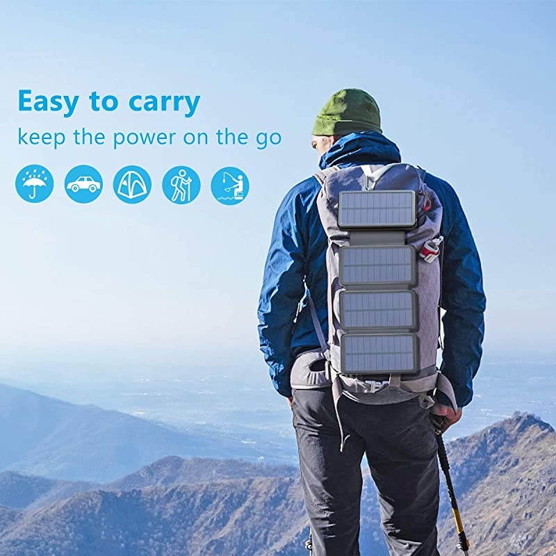 Solar Charger 25000mAh  Portable Solar Power Bank with TypeC Input for Smart Phones Ipad Laptop and Outdoor Waterproof