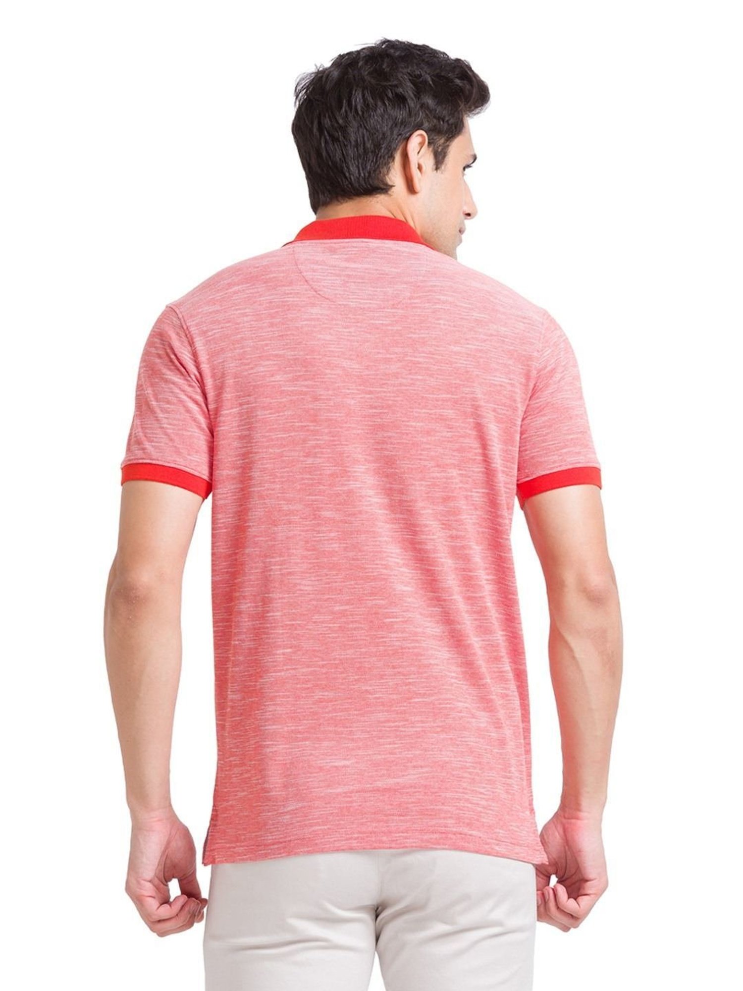 Park Avenue Red Slim Fit Self Pattern Polo T-Shirt