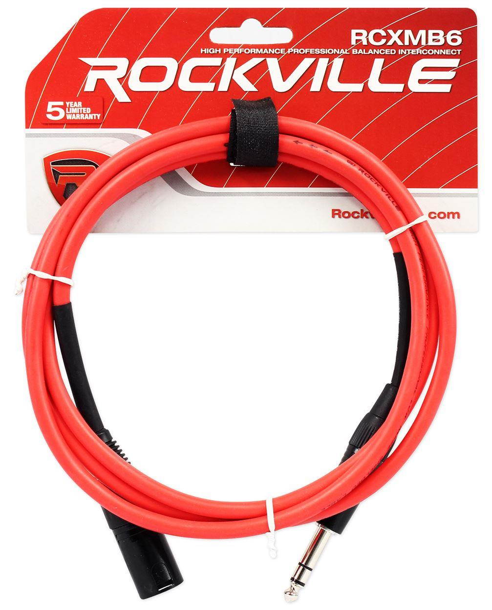 4 Rockville 6' Male REAN XLR to 1/4'' TRS Balanced Cable OFC (4 Colors)