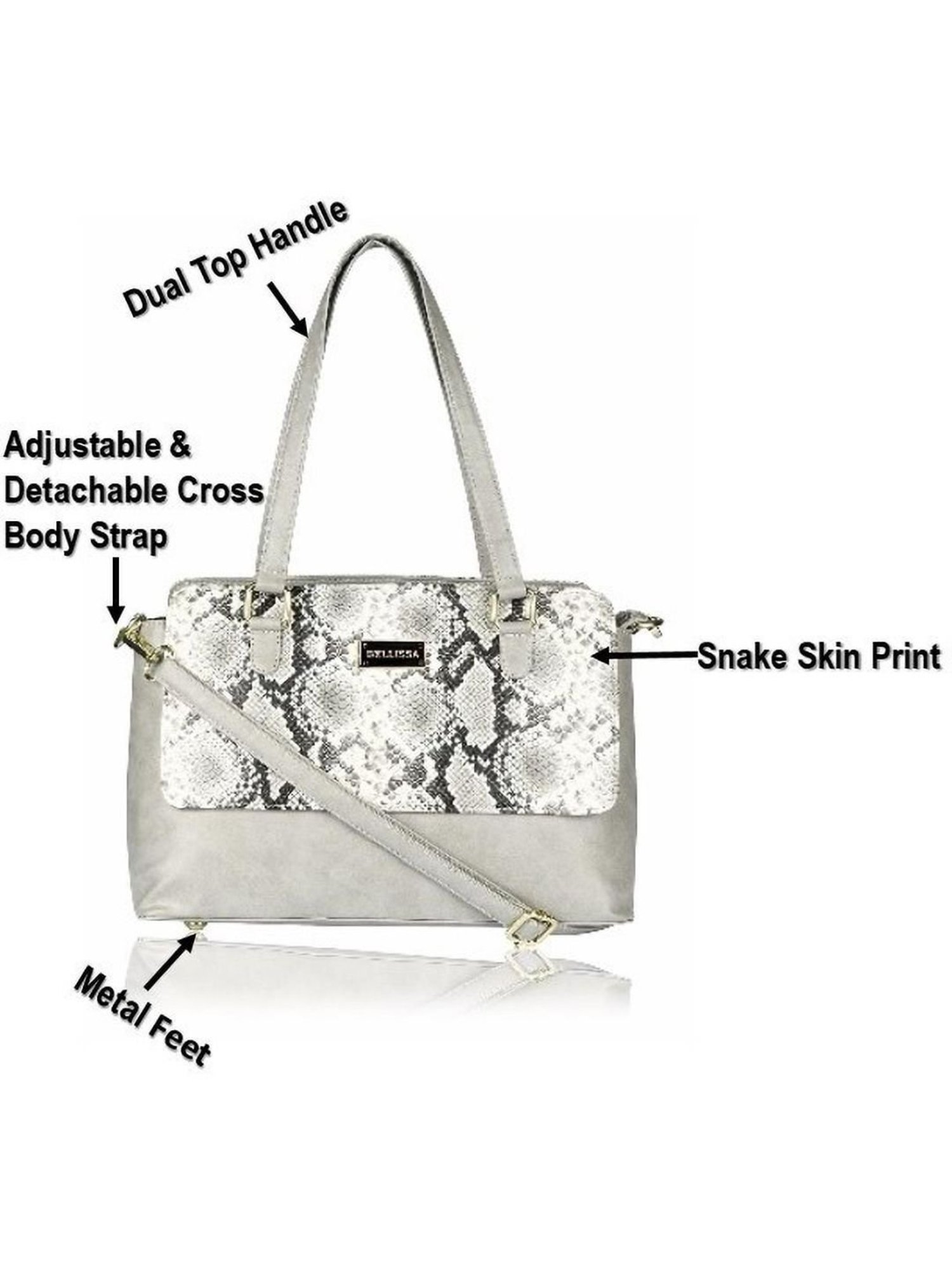 Bellissa Grey Textured Medium Snakeskin Shoulder Handbag
