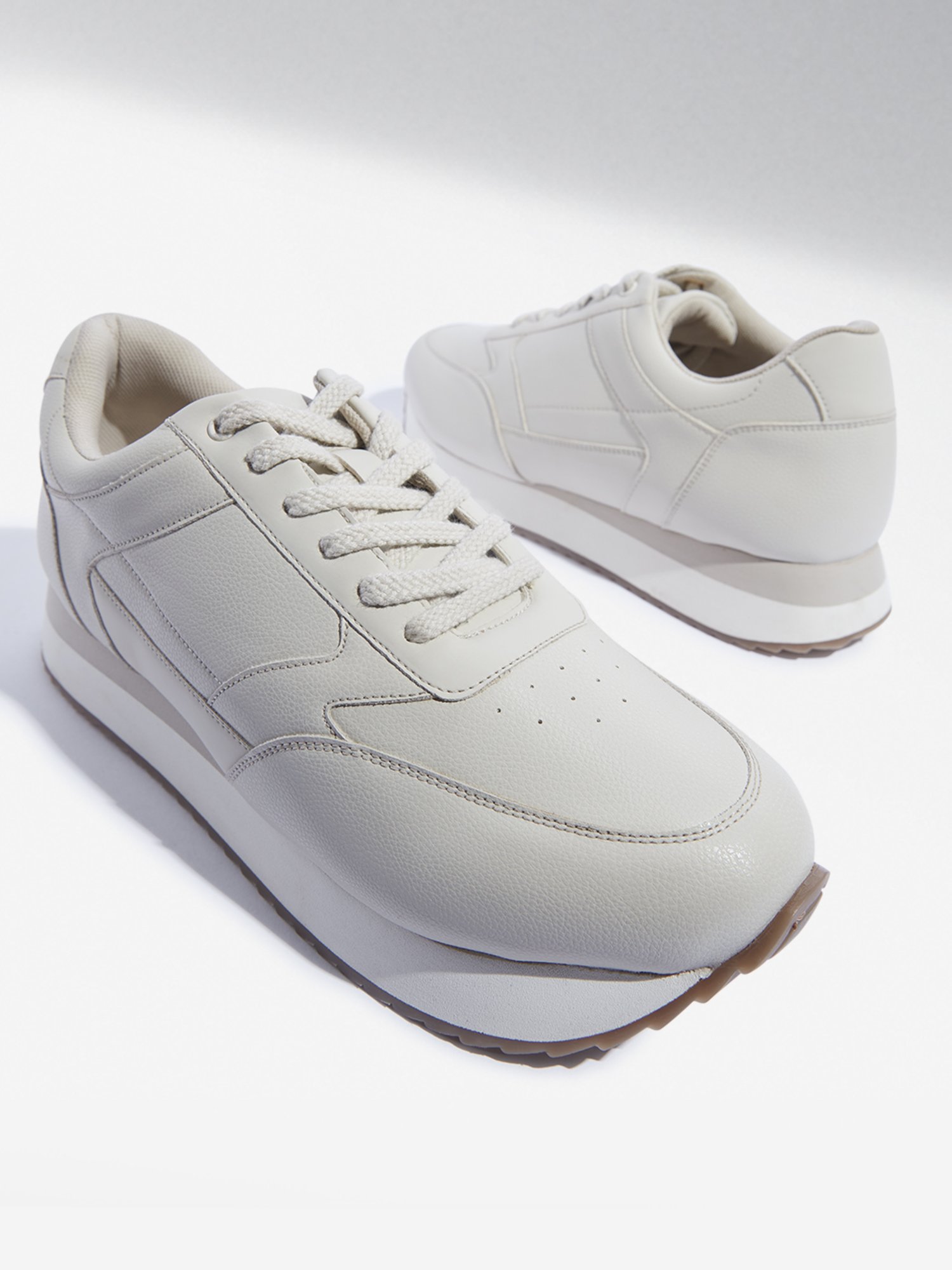 SOLEPLAY by Westside Beige Perforated Lace-Up Sneakers