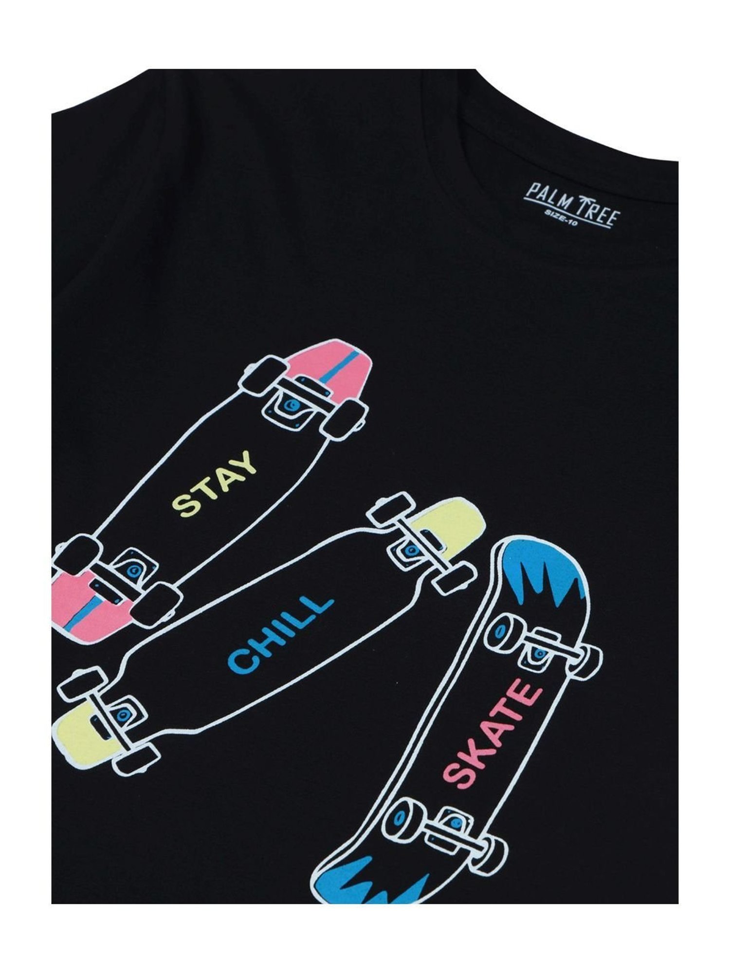 Palm Tree Kids Black Cotton Printed T-Shirt