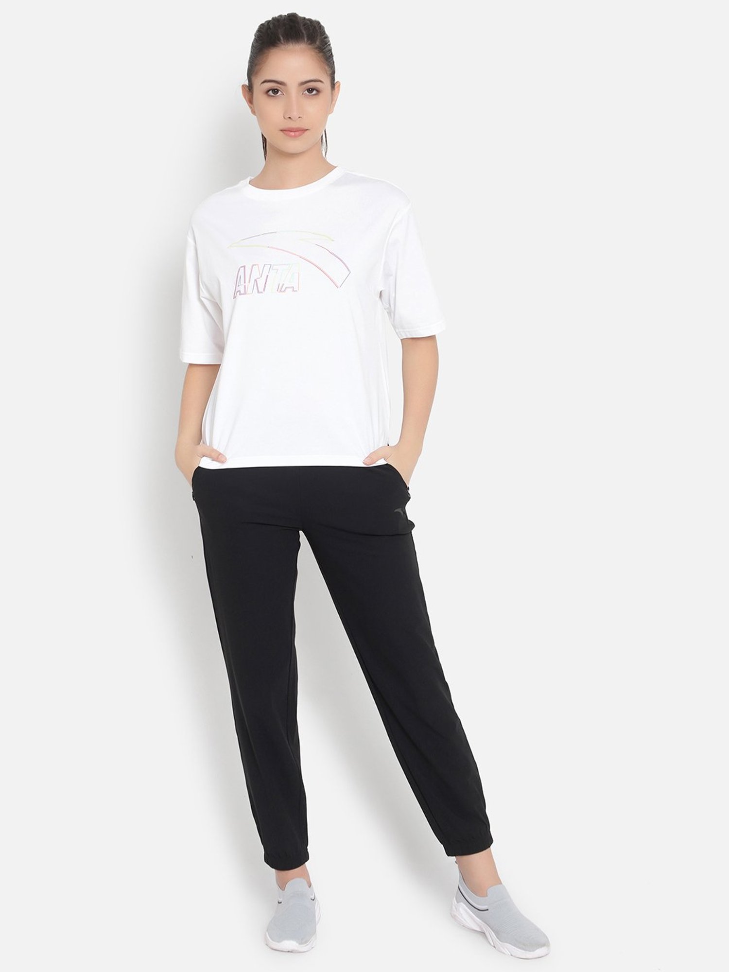 Anta White Cotton Printed Sports T-Shirt