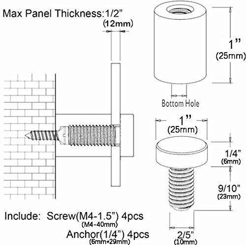Malleable,Sign Standoff 1"x 1",Black Aluminum, for Acrylic,Glass,PVC,Glass Panel,Wood,Pack of 4