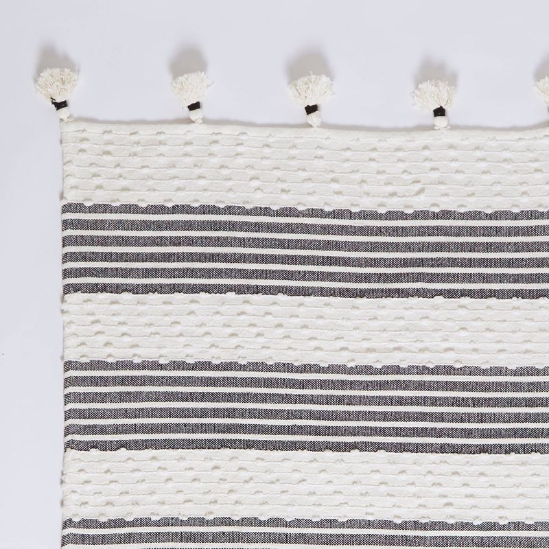 50"x60" Woven Block Patterned Striped Throw Blanket with Tassels Black - Patina Vie