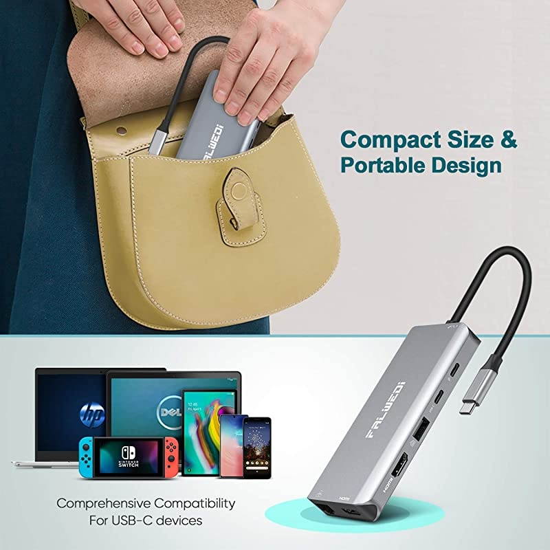 Triple Display 12 in 1 USB C Hub with 2 HDMI PD30 Ethernet SD TF Card Reader 4 USBA USBC Data Port MicAudio Type C Adapter Docking Station Compatible for MacBook Air Pro and More