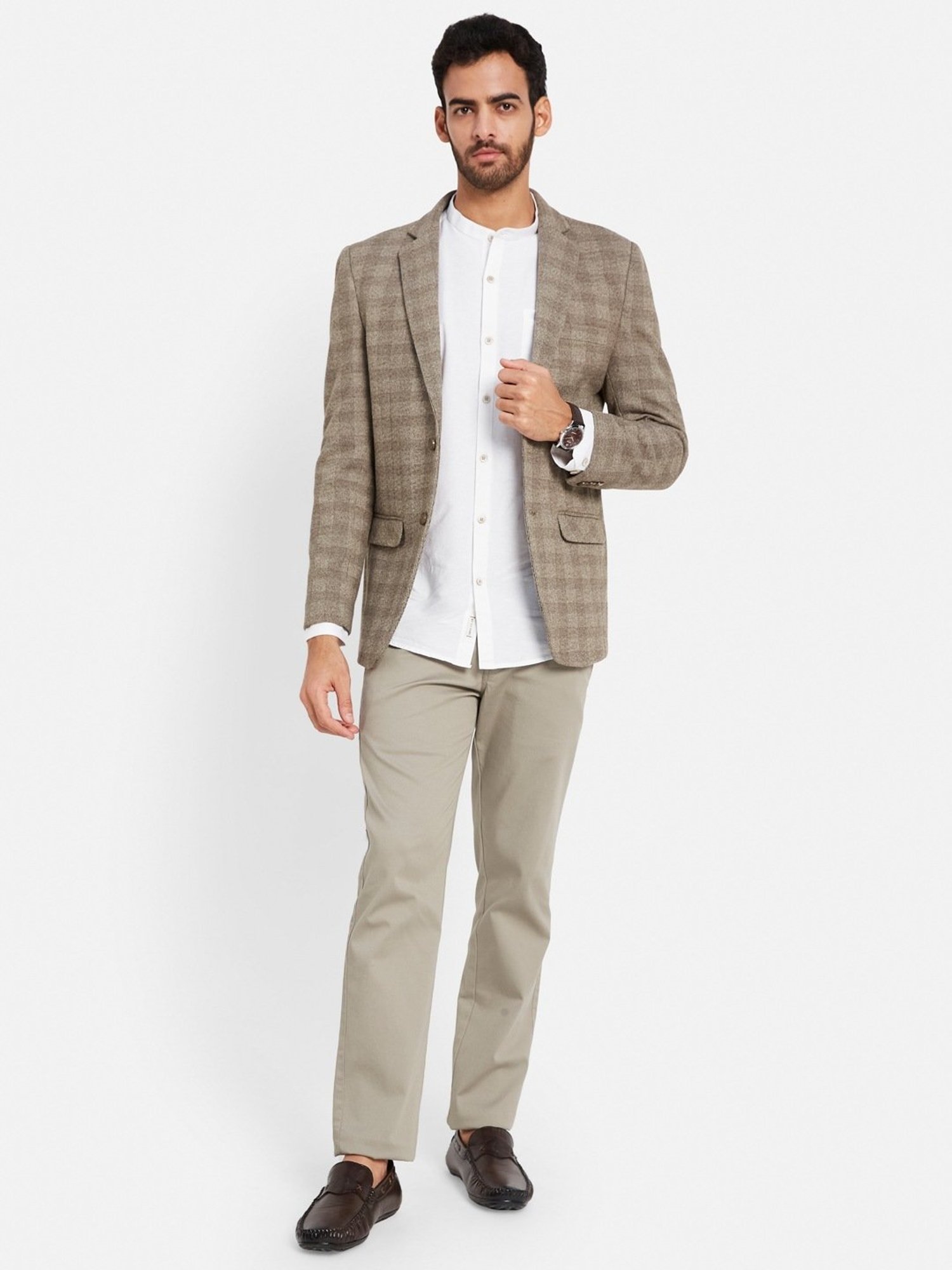 METTLE Brown Regular Fit Checks Blazer