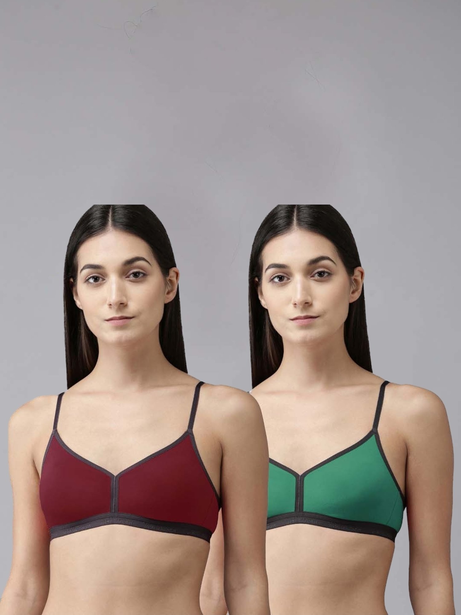 AROUSY Maroon & Green Cotton T-Shirt Bra - Pack Of 2