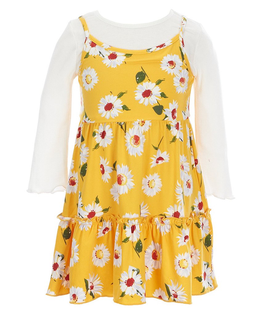 Zunie Litte Girls 4-6X Ribbed Top Floral Vest Dress Set