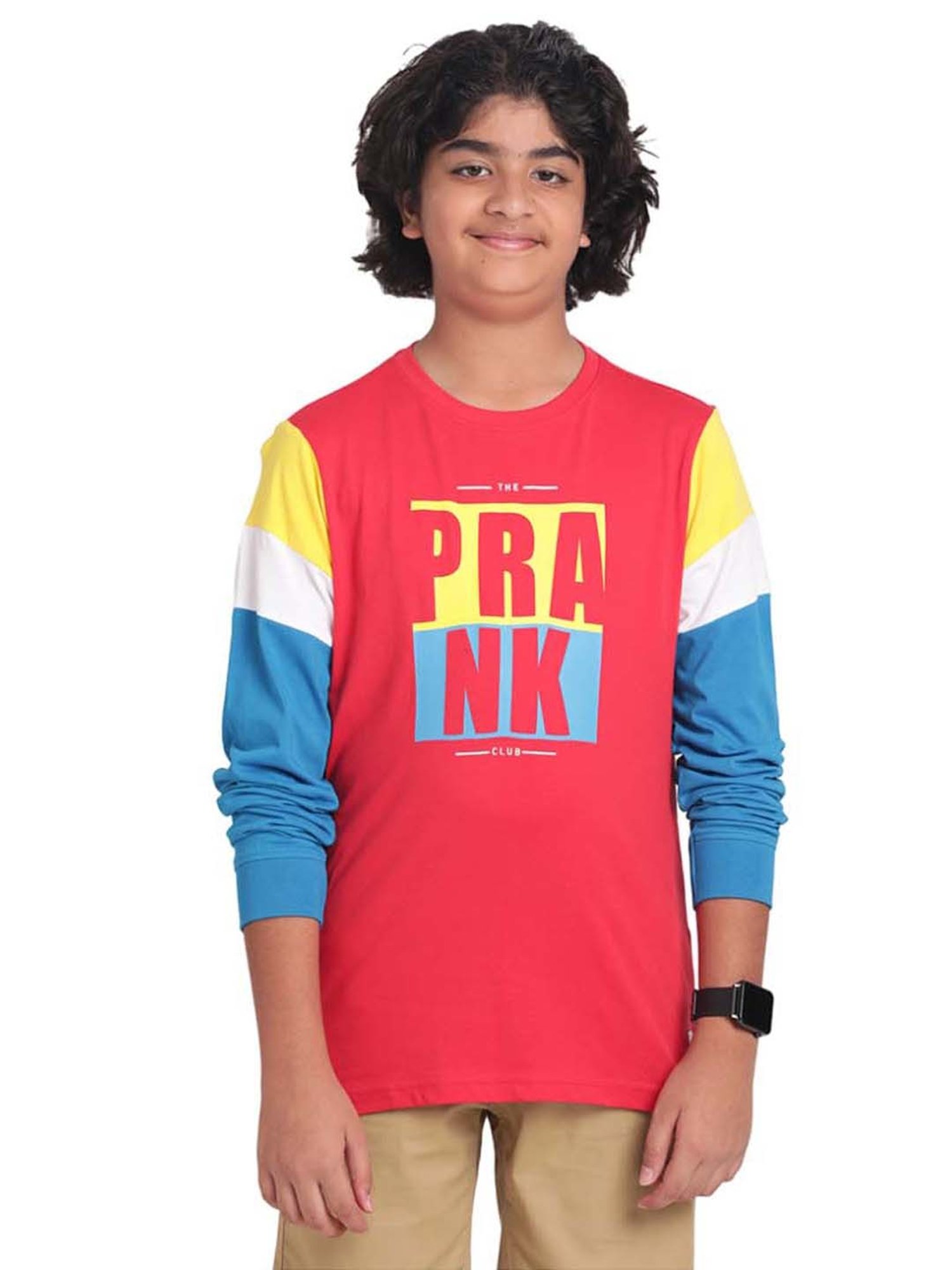 Indian Terrain Kids Red & Blue Cotton Printed Full Sleeves T-Shirt