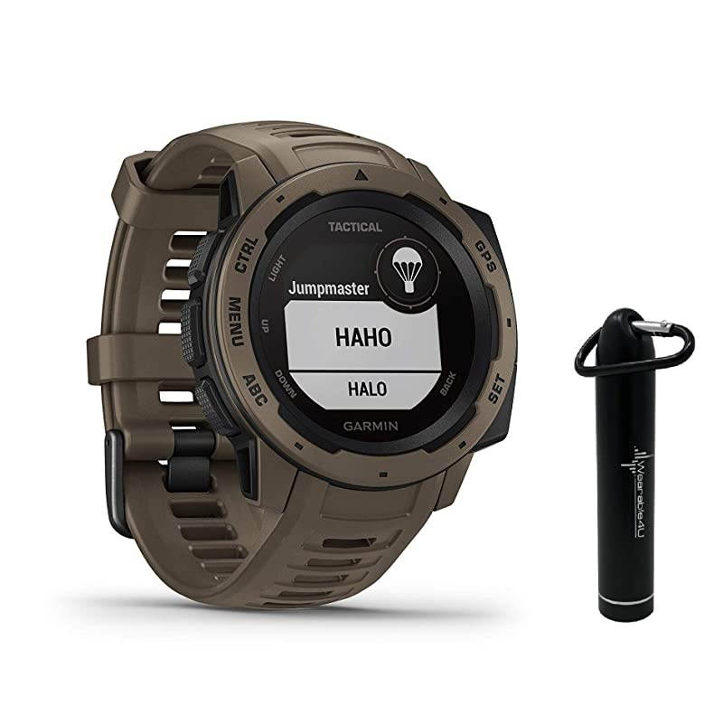 Garmin Instinct Tactical Edition GPS Watch and  2200 mAh Power Bank Bundle (Tactical Coyote Tan)