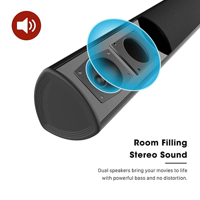 BESTISAN TV Sound Bar with Dual Bass Ports Wired and Wireless Bluetooth 50 Home Theater System 28 Inch Enhanced Bass Technology 3Inch Drivers Bass Adjustable Wall Mountable Dsp
