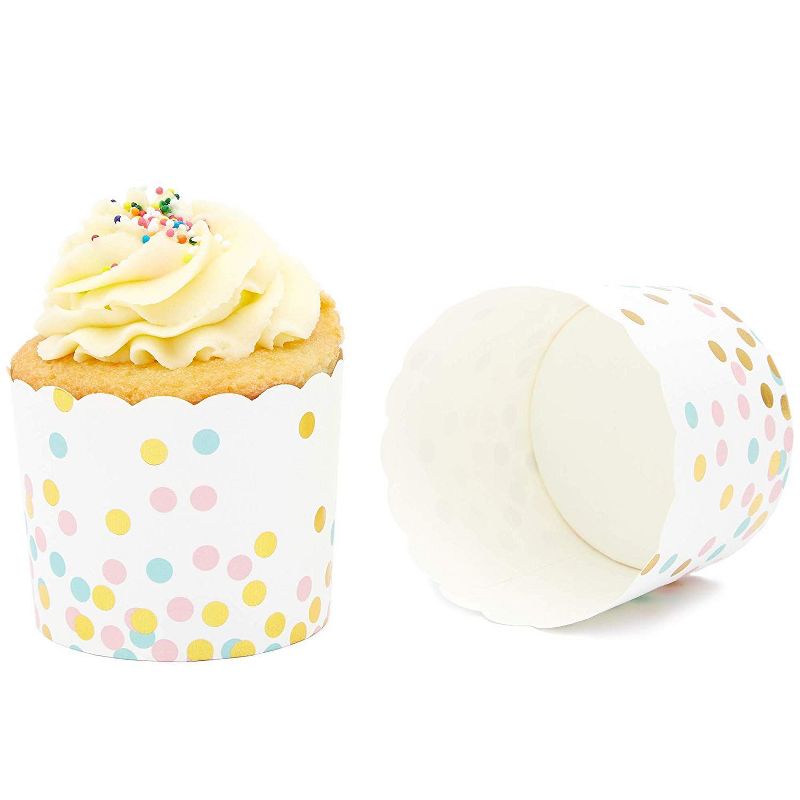 Sparkle and Bash 50 Pack Muffin Liners - Rainbow Polka Dots Cupcake Wrappers Paper Baking Cups