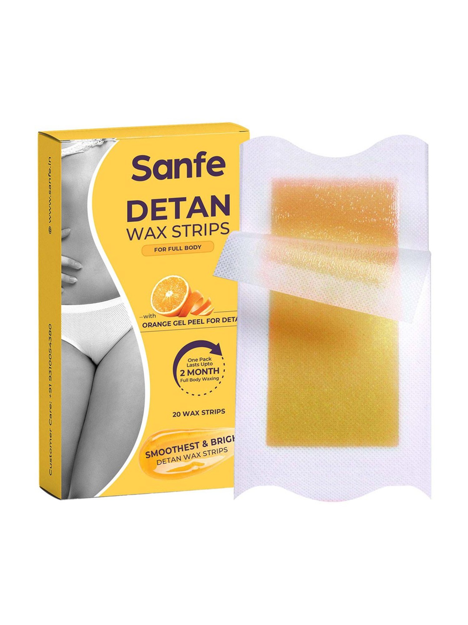 Sanfe Detan Wax Strips with Orange Gel Peel for Women - 20 Strips