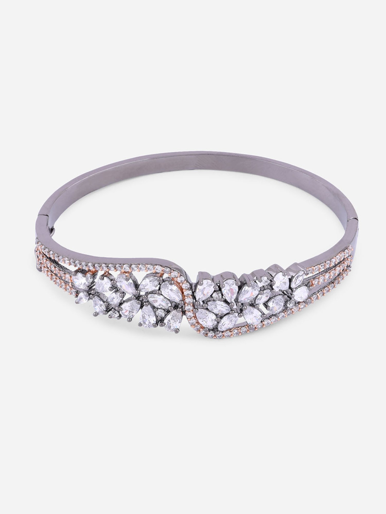 Fida American Diamond Silver-Plated Floral Bangle-style Bracelet for Women