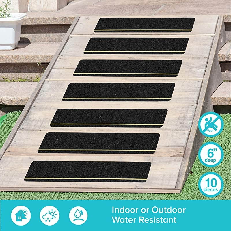 Textured Rubber Surface Anti Slip Stair Treads with Reflective Yellow Stripe Non Slip Safety Tape Comfortable for Bare Foot Black with Free Rubber Roller 6quotX24quotX12P Reflective