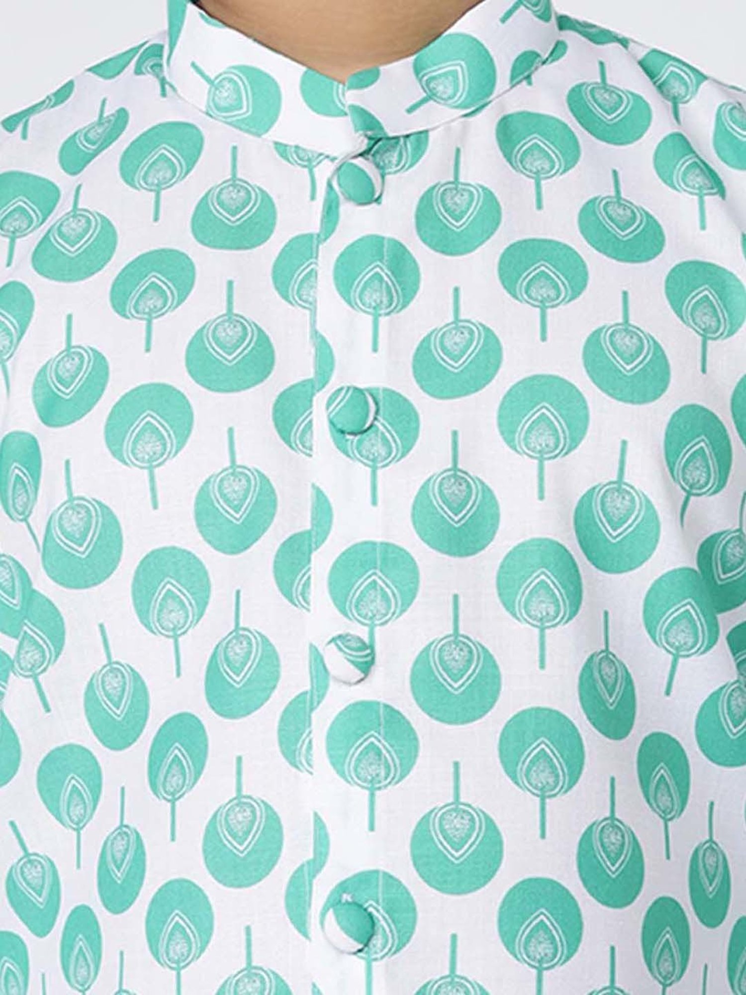 TABARD Kids Green & White Cotton Printed Kurta Set