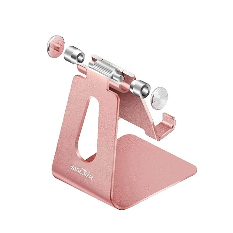 Adjustable Cell Phone Stand,  Phone Holder, Tablet Stand Dock, Aluminum Desktop Compatible with iPhone 12 iPad, Samsung Galaxy, Google Pixel All Smart Phone/Tablets Under 10 in-Rose Gold