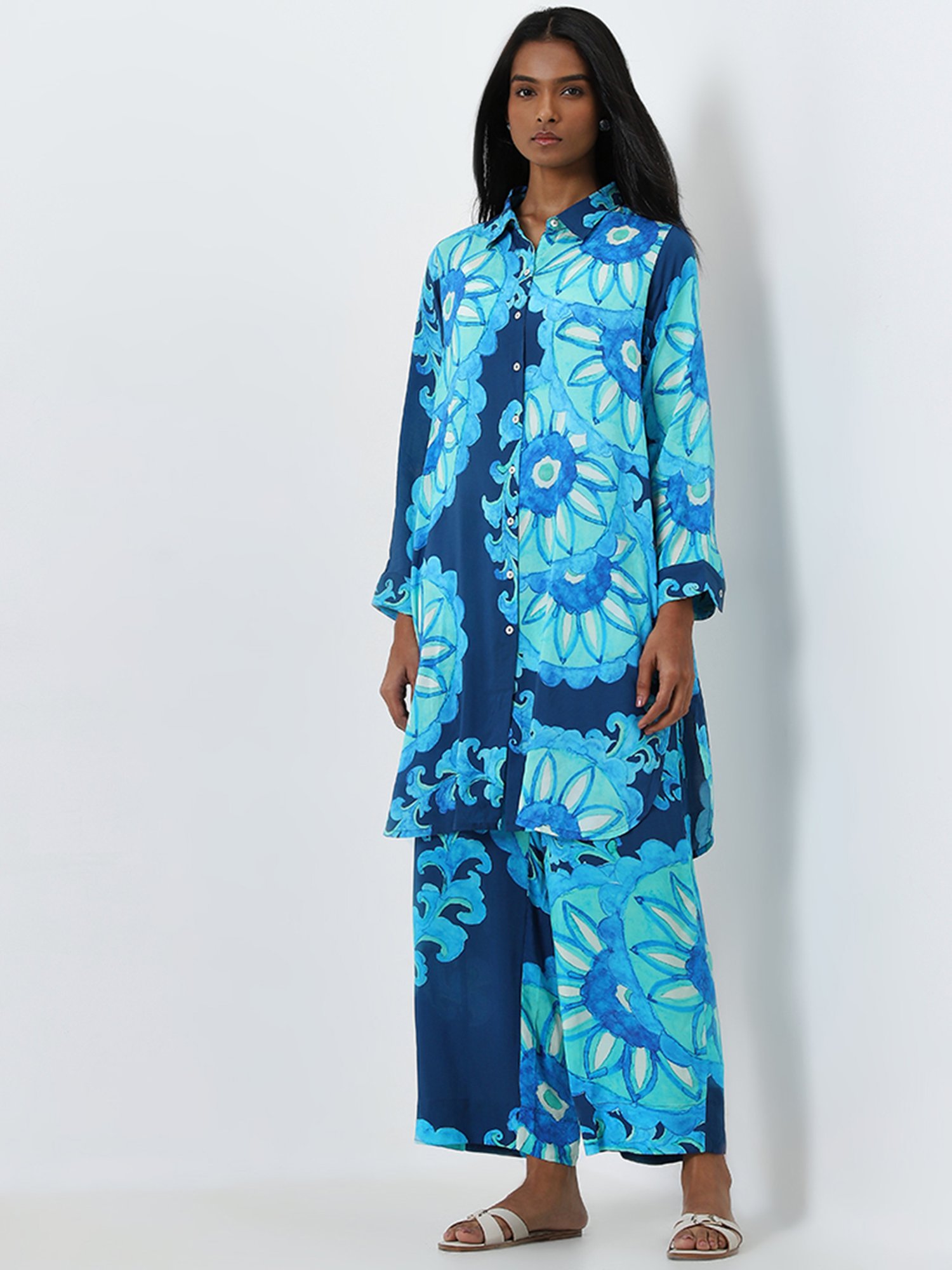 Utsa by Westside Blue Floral Design A-Line Kurta