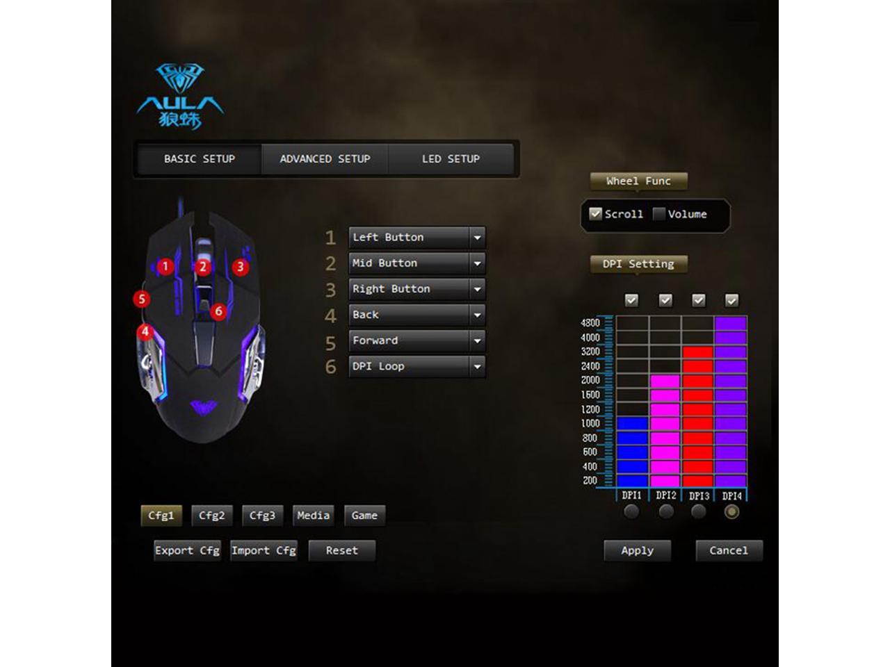 AULA S20 USB Wired Gaming Mouse Programmable 2400DPI Optical Ergonomic Mouse with 4-Color Breathing Light for PC Laptop