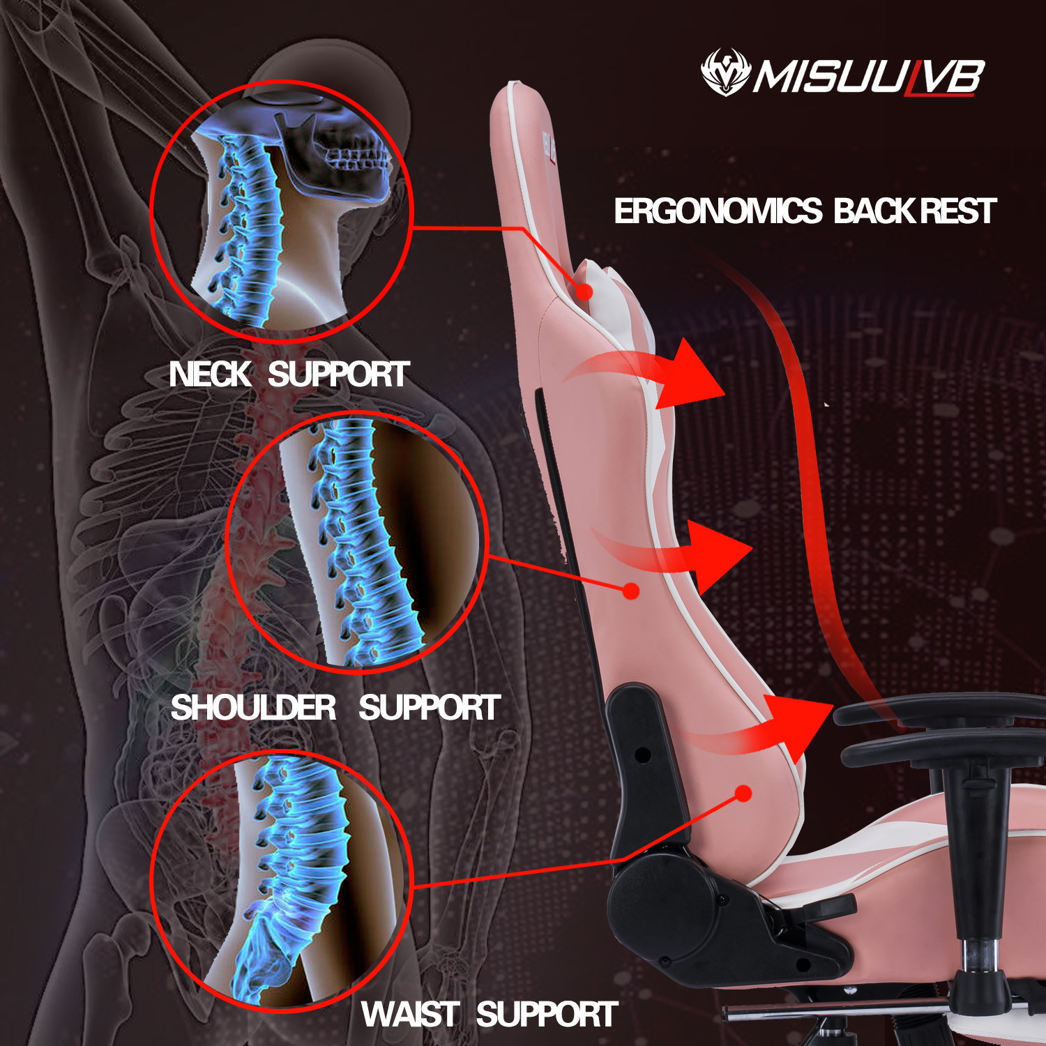 Gaming Chair, Racing Style Computer Desk Chair Padded Armrests Ergonomic Lumbar Support Adjustable Height