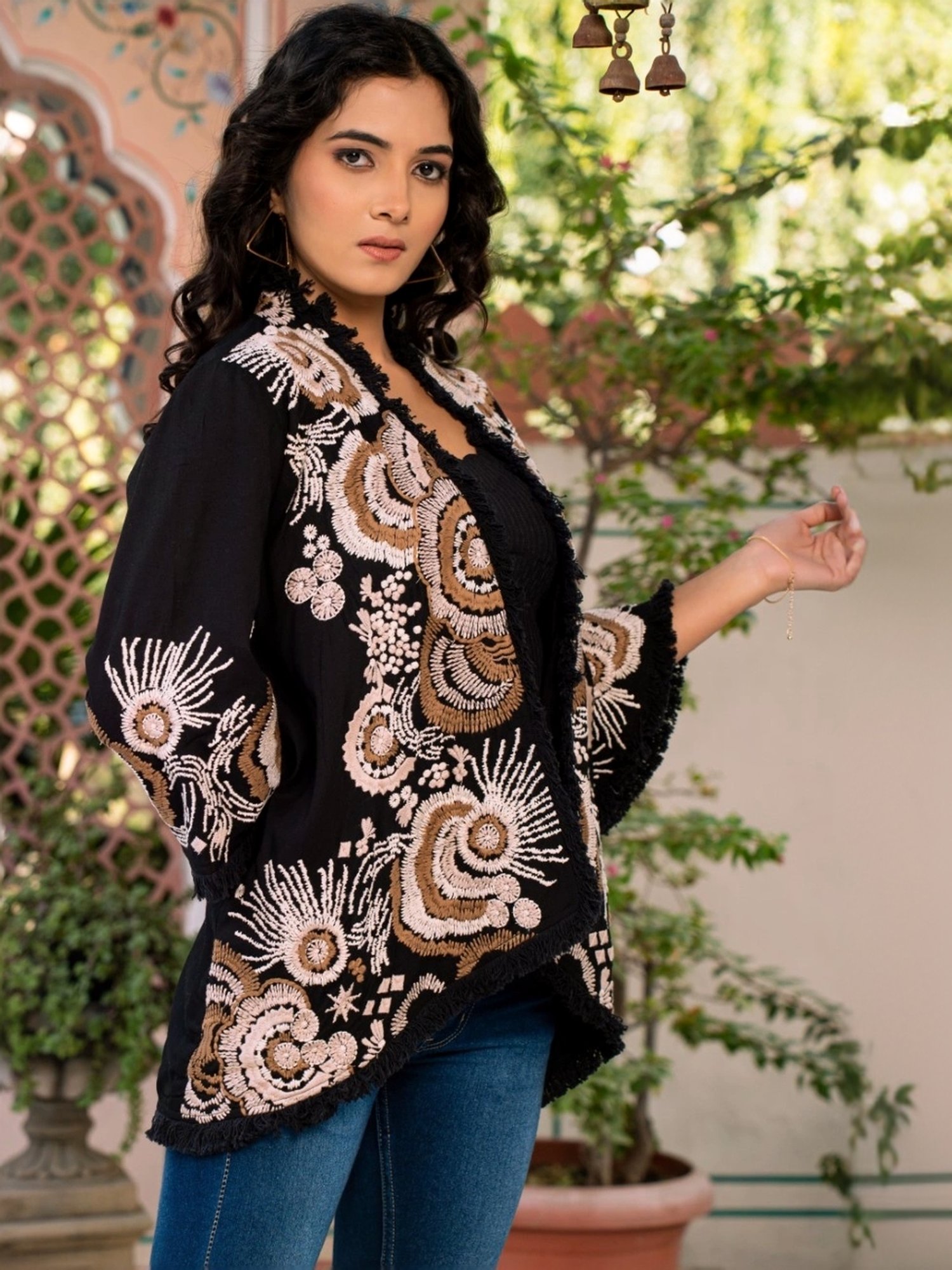 Zolo Label Black Cotton Embroidered Jacket