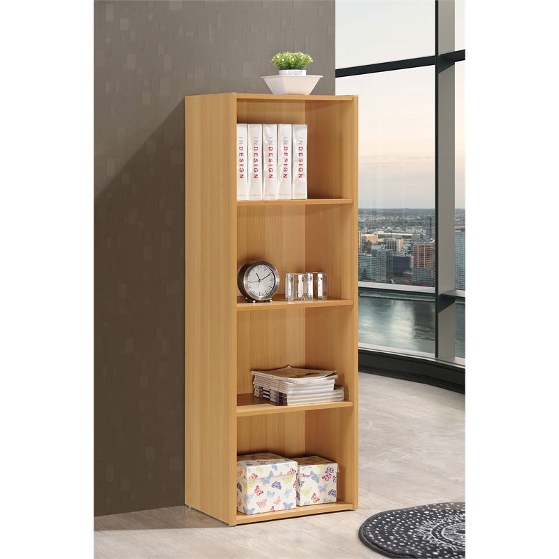4 Shelf Bookcase in Beech Brown - Hodedah