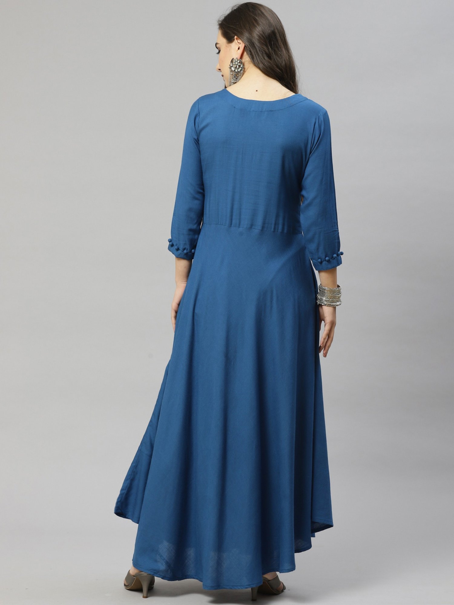 HIGHLIGHT FASHION EXPORT Teal Blue Embellished Maxi Dress