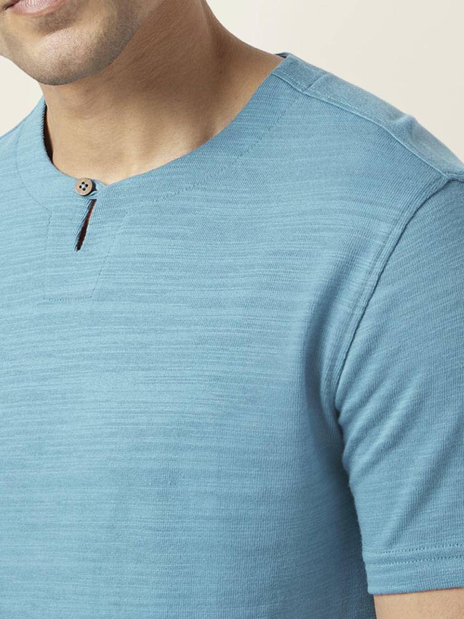 7 Alt by Pantaloons Dull Blue Cotton Relaxed Fit Polo T-Shirt