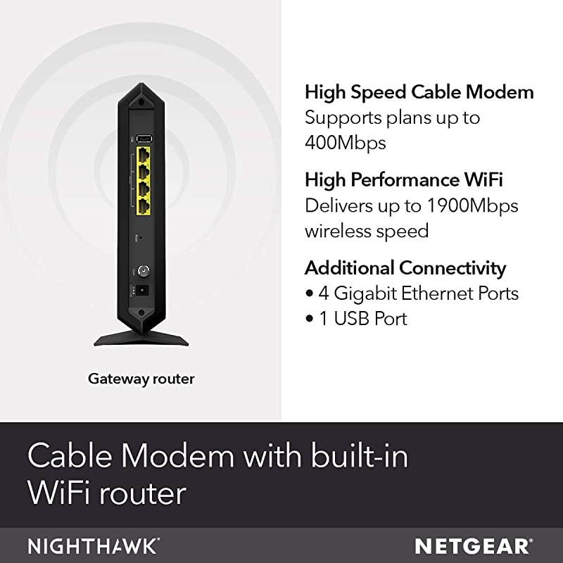 Nighthawk Cable Modem WiFi Router Combo C7000-Compatibility Cable Providers including Xfinity by Comcast, Spectrum, Cox (Renewed)